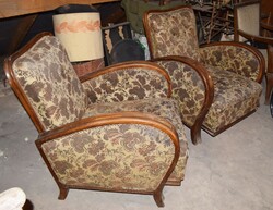 A pair of art deco armchairs with removable seats with original upholstery to be renewed