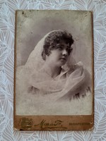 Antik esküvői fotó Mai Manó és társa fotográfus Budapest régi műtermi menyasszonyi fénykép