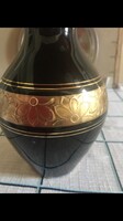 Fekete arany díszítésű üveg váza, 22cm