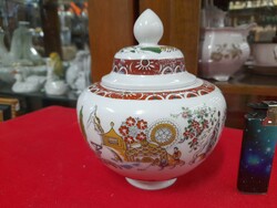 German, germany unterweissbach Chinese pattern, hand painted porcelain sugar bowl, bonbonier. 14 Cm.