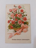 Régi képeslap levelezőlap rózsák masnival