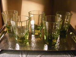 5 db retro szögletes zöldszínű likőrös pálinkás pohár