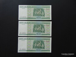 Fehéroroszország 3 darab 100 rubel sorszámkövető !  Hajtatlan bankjegyek