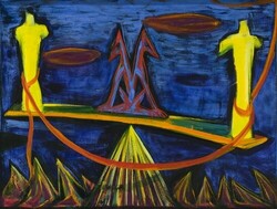 El Kazovszkij (1948-2008) "Vándorállat a libikókán" EREDETI Szitanyomat keretben:72 x 51.5 cm
