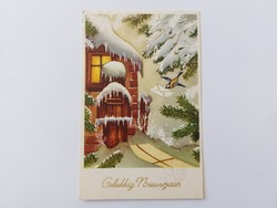 Régi képeslap 1961 újévi levelezőlap kismadár havas táj