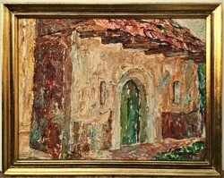 Fehér Etelka Gyelmisné. (1921-) Vidéki Ház c. festménye Eredeti Garanciával!