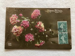 Antik, színezett virágos képeslap - 1918