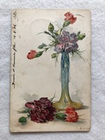 Antik hosszúcímzéses virágos litho képeslap