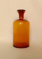 Régi vintage barna gyógyszertári patikus üveg tároló dugóval, 450 ml