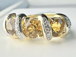 500T. 1 Forintról! 18k arany (7,8 g) Briliáns (00,12 Ct) Citrin (2,0 Ct) gyűrű, 1. oszt. Kövekkel!