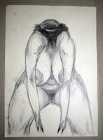 Grotesque drawing unknown contemporary picture work 35x50cm double-sided iii.