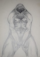 Grotesque drawing unknown contemporary picture work 35x50cm two-sided i.