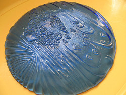 Tájképes skandináv cobalt art glass tányér, tál