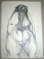 Grotesque drawing unknown contemporary picture work 35x50cm two-sided vi.