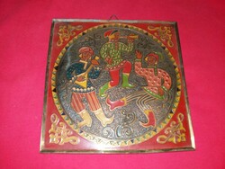 Almost antique cccp russian fire enamel mural on copper background and wooden board according to the pictures 26 x 26 cm