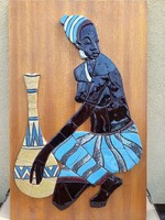 Huge African lady ceramic wall decoration