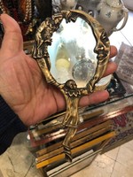 Kézi tükör, Art deco, bronzból, 21 cm-es nagyságú, hölgyeknek.