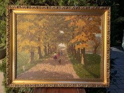 Ferenc Ferenc of Háromházi: walkers in the park 74x92cm!!