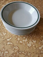 6 db Alföldi zöld csíkos porcelán leveses, főzelékes tányér, 18 cm átmérőjű