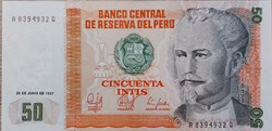 Peru 50 intis, 1987, unc banknote