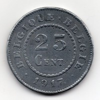 Belgium német megszállás 25 belga cent, 1917, legjobb évszám