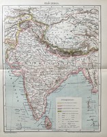 Antik 19.sz Térkép India nyomat- papír- földrajz, tenger, szige, Gyarmat, brit, angol