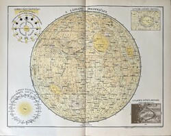Antik 19.sz Hold térkép nyomat- papír- földrajz,plakát, térkép