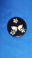 Mother-of-pearl inlaid black wooden box top with butterfly pattern