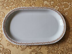 Alföldi porcelán ovális tányér, virslis tányér, szélén mintás