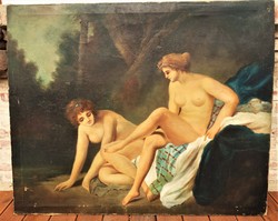 Hatalmas 146x120cm !! Antik festmény - Aktok a Szabadban. Eredeti Garanciával !