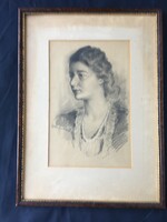 Antique signed female portrait, Charles of Homan (1894 - 1972).