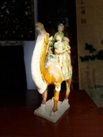 Kínai hárommázas kerámiai (sancai) szobor. Selyemút tevekaraván, keleti, ázsiai, japán