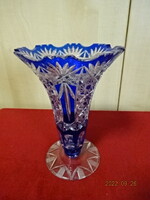 Kék festésű kristály üveg váza, magassága 21 cm. Vanneki! Jókai.