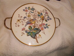 Art Nouveau majolica tray, birds, among flowering branches - late 1800s 28 cm