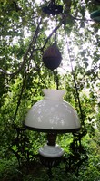 Antik Szecessziós csillár, Lüszter lámpa tejüveg búra, öntött vas váz, 100 éves villanyosítható!