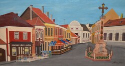 Szentendre painting, with frame: 60 x 107 cm