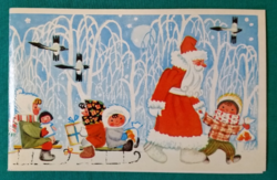 Régi orosz karácsonyi képeslap,levelezőlap , mikulás,gyerekek  1972