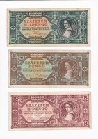 Horváth Endre tervezte különböző címletű Pengő bankjegyek azonos női arcképpel és ornametikával