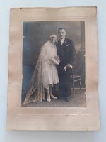 Régi esküvői fotó 1930 körül menyasszony vőlegény Merkadó Gyula Kecskemét műtermi fénykép