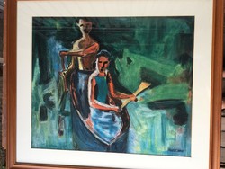 In a boat, framed large pastel picture with black 1966 mark.