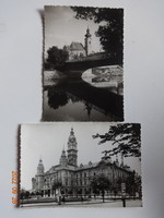 2 régi képeslap együtt: GYŐR, Karmelita templom + Városi Tanácsháza - 50-es évek