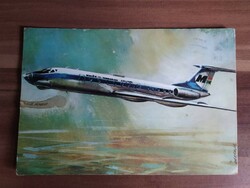 Régi képeslap, Tupoljev TU-134, Malév kiadás, 1979-ből