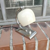 Art deco nikkelezett asztali - fali lámpa felújítva - krémszínű ernyő