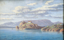 Miksa Károly Reissmann (1856-1917) fortress on the rocky cliff | coastal landscape chapel watchtower Reiszmann