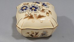 Zsolnay Búzavirágos, kézzel festett porcelán bonbonier, ékszer tartó