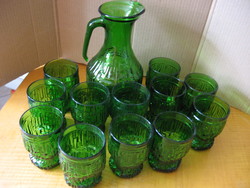 Retro Bormioli Rocco Islanda készlet zöld hőálló üveg. 70-es évek 13 db pohár