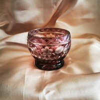 Régi szép mintájú Karl Palda lila kristály üveg tál kínáló vagy virágtartó
