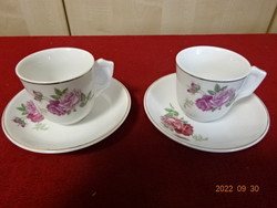 Two Chinese porcelain coffee cups + coasters. He has! Jokai.