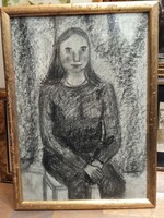 XX. Century Hungarian artist, charcoal, papyron painting, size 40 x 30 cm.