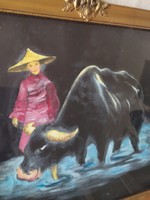 RÉGI FESTMÉNY EREDETI HIBÁTLAN, ÜVEGEZETT BLONDEL KERETÉBEN 57 x 47 CM